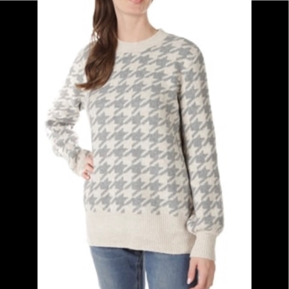 Evereve Olive & Oak NWT’s Gray & Cream Houndstooth Anthro Sweater Size M